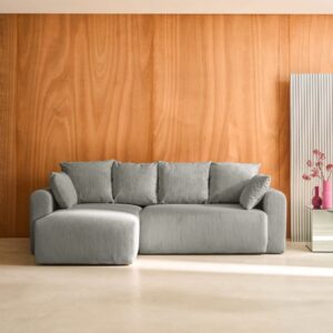 wohnli-moebel-suche-M26024039-1 3-Sitzer Ecksofa mit Cordbezug hellgrau 240x85x147cm Samt Grau sweeek Sofas und Sessel Sofas Ecksofas