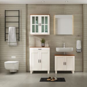 wohnli-moebel-suche-M26024353-1 Waschbeckenunterschrank mit 2 Türen 1 Schublade aus Kiefer Weiß 30x80x60cm Holz Weiß Loft24 Möbel Badezimmermöbel Badezimmerschränke