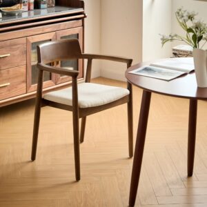 wohnli-moebel-suche-M26024561-1 Esszimmerstühle (2er Set) aus dunklem Holz und Stoff Beige 58x75x58cm Holz Braun Nordlys Möbel Esszimmermöbel Stühle
