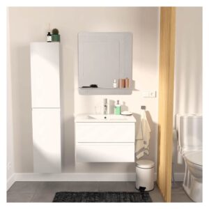 wohnli-moebel-suche-M26024954-1 Einzelwaschtisch-Set 60 cm + Wasserhahn + Spiegel + -Säule 60x45x46cm Spanplatte Weiß Mob In Möbel Badezimmermöbel Waschtische