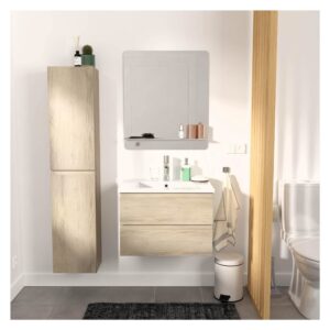 wohnli-moebel-suche-M26024963-1 Einzelwaschtisch-Set 60 cm + Wasserhahn + Spiegel + -Säule 60x45x46cm Spanplatte Braun Mob In Möbel Badezimmermöbel Waschtische