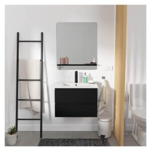 wohnli-moebel-suche-M26024967-1 Einzelmöbel + Waschbecken + Armatur + Spiegel 60x45x40cm Spanplatte Schwarz Mob In Möbel Badezimmermöbel Waschtische