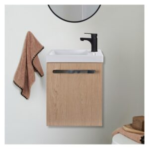 wohnli-moebel-suche-M26024969-1 Nevada Wand-Handwaschbecken-Set mit schwarzem Wasserhahn 21x53x41cm Spanplatte Braun Mob In Möbel Badezimmermöbel Waschtische