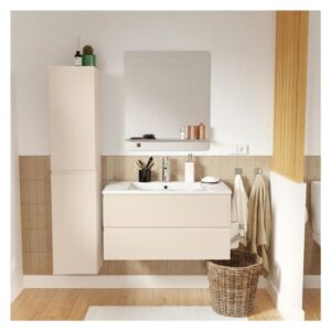 wohnli-moebel-suche-M26024970-1 Schlichte Möbel + Wasserhahn + Spiegel + -Säule 80x45x45cm Spanplatte Beige Mob In Möbel Badezimmermöbel Waschtische