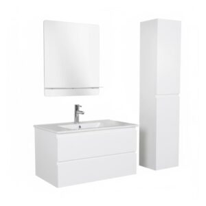 Wohnli Möbelsuche - Schlichte Möbel + Wasserhahn + Spiegel + -Säule