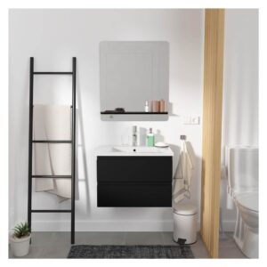 wohnli-moebel-suche-M26024974-1 Einzelwaschtisch-Unterschrank 60 cm + Armatur + Spiegel 60x45x46cm Spanplatte Schwarz Mob In Möbel Badezimmermöbel Waschtische