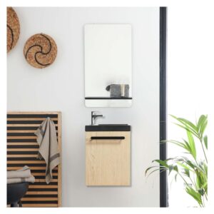 wohnli-moebel-suche-M26024981-1 Nevada Wand-Waschtisch-Set mit Spiegel und Ablage 21x53x41cm Spanplatte Braun Mob In Möbel Badezimmermöbel Waschtische