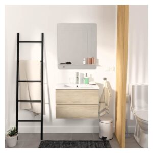 wohnli-moebel-suche-M26024984-1 Einzelwaschtisch-Unterschrank 60 cm + Armatur + Spiegel 60x45x46cm Spanplatte Braun Mob In Möbel Badezimmermöbel Waschtische