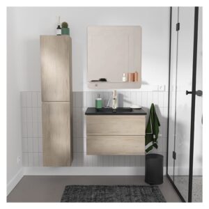 wohnli-moebel-suche-M26024989-1 Einzelwaschtisch-Set 60 cm + Wasserhahn + Spiegel + -Säule 60x45x46cm Spanplatte Braun Mob In Möbel Badezimmermöbel Waschtische