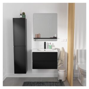wohnli-moebel-suche-M26024994-1 Schlichte Möbel + Wasserhahn + Spiegel + -Säule 60x45x40cm Spanplatte Schwarz Mob In Möbel Badezimmermöbel Waschtische