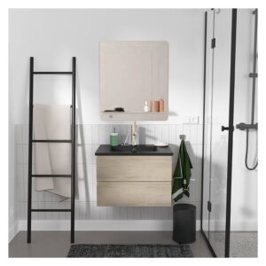 wohnli-moebel-suche-M26024995-1 Einzelwaschtisch-Unterschrank 60 cm + Armatur + Spiegel 60x45x46cm Spanplatte Braun Mob In Möbel Badezimmermöbel Waschtische