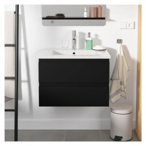 wohnli-moebel-suche-M26024997-1 Einzelwaschtisch-Set 60 cm mit Keramikplatte und Chromhahn 60x43x43cm Spanplatte Schwarz Mob In Möbel Badezimmermöbel Waschbecken