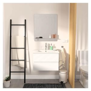 wohnli-moebel-suche-M26025002-1 Einzelwaschtisch-Unterschrank 60 cm + Armatur + Spiegel 60x45x46cm Spanplatte Weiß Mob In Möbel Badezimmermöbel Waschtische