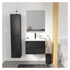 wohnli-moebel-suche-M26025005-1 Schlichte Möbel + Wasserhahn + Spiegel + -Säule 60x45x40cm Spanplatte Schwarz Mob In Möbel Badezimmermöbel Waschtische