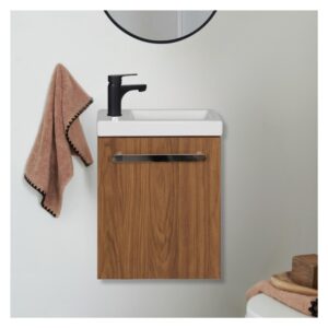 wohnli-moebel-suche-M26025007-1 Nevada Wand-Handwaschbecken-Set mit schwarzem Wasserhahn 21x53x41cm Spanplatte Braun Mob In Möbel Badezimmermöbel Waschtische