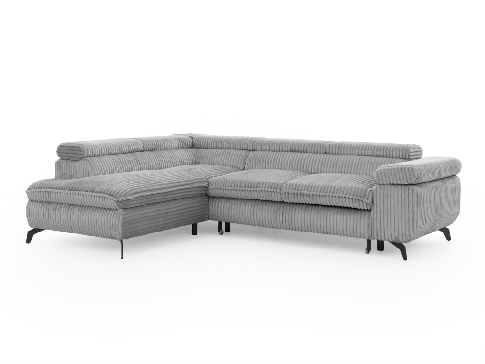 wohnli-moebel-suche-M26025062 Wohnli Möbelsuche - Ecksofa mit Schlaffunktion und Bettkasten aus Hellgrau Cord-Stoff