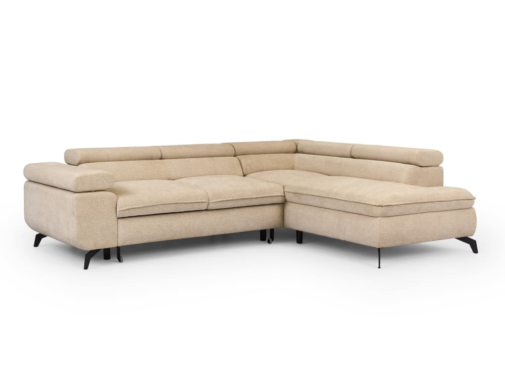 Wohnli Möbelsuche - Ecksofa mit Schlaffunktion und Bettkasten aus Taupe Chenille-Stoff
