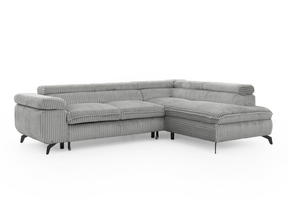 Wohnli Möbelsuche - Ecksofa mit Schlaffunktion und Bettkasten aus Hellgrau Cord-Stoff