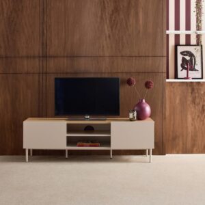 wohnli-moebel-suche-M26026318-1 TV-Möbel Metall und Holzdekor beige und naturfarben B 140 cm 140x44x40cm Metall Beige sweeek Möbel Wohnzimmermöbel TV-Möbel