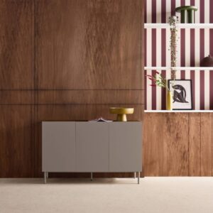 wohnli-moebel-suche-M26026926-1 Sideboard aus Metall und Holzdekor grau und nussbaumfarben B 120 cm 120x75x40cm Metall Grau sweeek Möbel Esszimmermöbel Sideboards, Highboards & niedrige Anrichten
