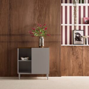 Sideboard aus Metall mit Holzdekor grau und nussbaumfarben