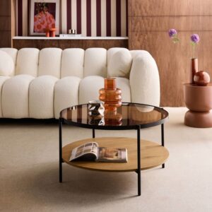 wohnli-moebel-suche-M26026943-1 Runder Couchtisch mit doppelter Platte 84x45x84cm Glas Braun sweeek Möbel Wohnzimmermöbel Couchtische