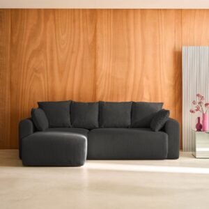 wohnli-moebel-suche-M26026946-1 3-Sitzer Ecksofa mit Cordbezug anthrazit 240x85x147cm Samt Grau sweeek Sofas und Sessel Sofas Ecksofas
