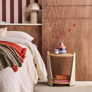 wohnli-moebel-suche-M26026973-1 Beistelltisch Nachttisch Metall mit Holzdekor beige 40x47x39cm Spanplatte Beige sweeek Möbel Wohnzimmermöbel Beistelltische