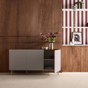 Sideboard aus Metall und Holzdekor grau und nussbaumfarben B 150 cm 150x75x40cm Metall Grau sweeek Möbel Esszimmermöbel Sideboards, Highboards & niedrige Anrichten