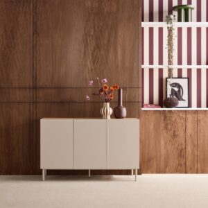 wohnli-moebel-suche-M26026981-1 Sideboard aus Metall und Holzdekor beige und naturfarben B 120 cm 120x75x40cm Metall Beige sweeek Möbel Esszimmermöbel Sideboards, Highboards & niedrige Anrichten