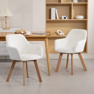 Chaise de salle à manger assise rembourrée tissu velours crème 54x80x57cm PES - Polyester Weiß Homcom Möbel Esszimmermöbel Stühle