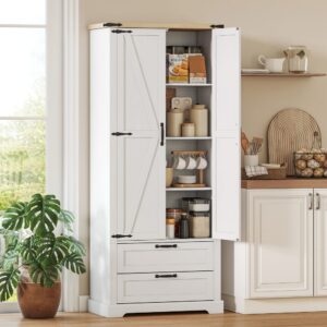 wohnli-moebel-suche-M26027332-1 Armoire de cuisine 2 portes 2 tiroirs panneaux de particules blanc 76x180x40cm Spanplatte Weiß Homcom Möbel Schlafzimmermöbel Schränke