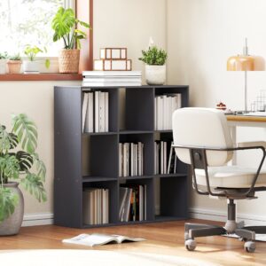 Bibliothèque à 3 niveaux 9 compartiments panneau de particules gris 91x91x30cm Spanplatte Grau Homcom Möbel Wohnzimmermöbel Bücherregale