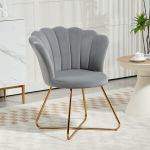 Fauteuil coquillage chaise coiffeuse velours à pieds acier gris 69x80x64cm PES - Polyester Grau Homcom Sofas und Sessel Sessel, Poufs und Fußbänke Sessel