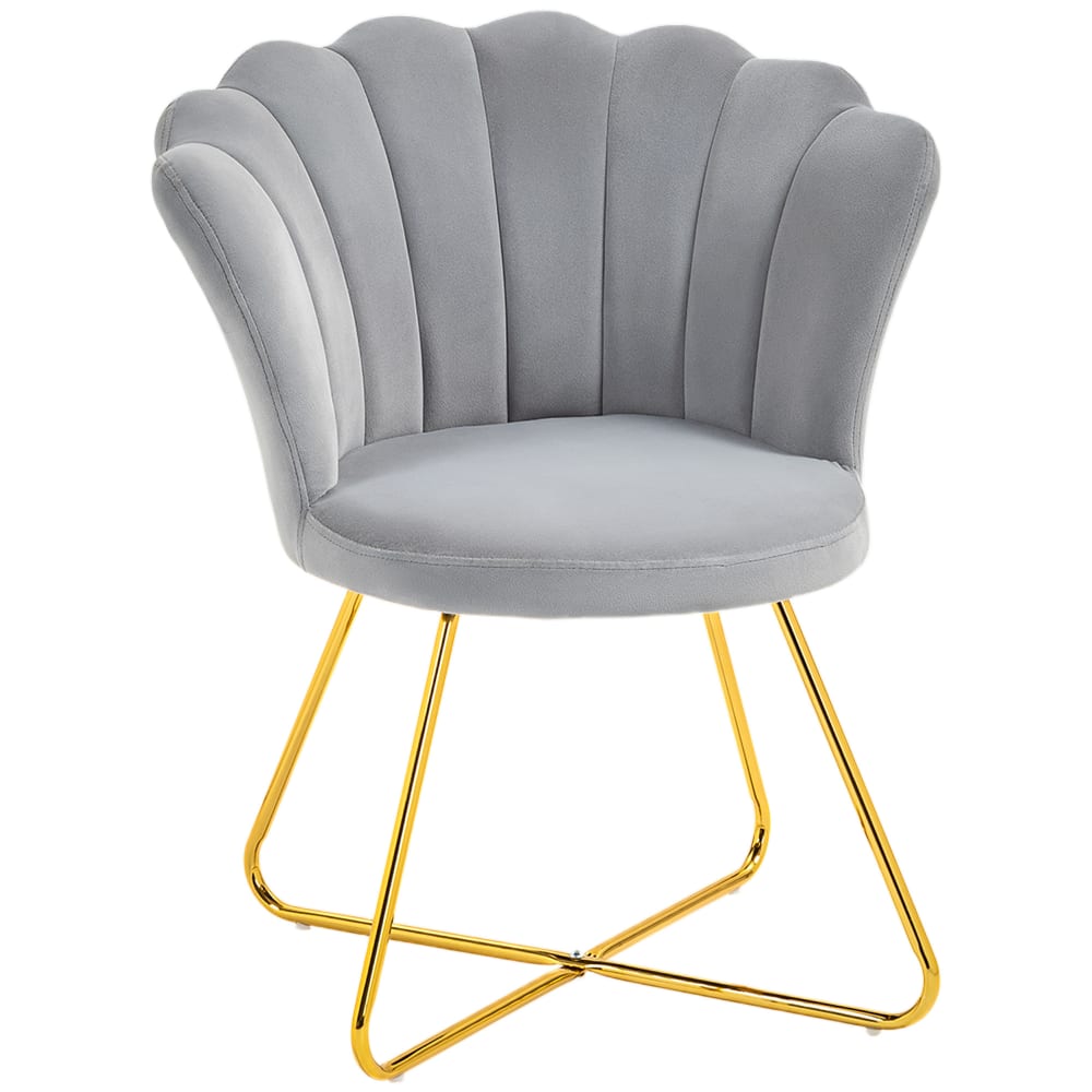 wohnli-moebel-suche-M26027353 Wohnli Möbelsuche - Fauteuil coquillage chaise coiffeuse velours à pieds acier gris