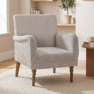 wohnli-moebel-suche-M26027356-1 Fauteuil de salon pieds en bois d'hévéa tissu en lin gris 75x88x70cm PES - Polyester Grau Homcom Sofas und Sessel Sessel, Poufs und Fußbänke Sessel
