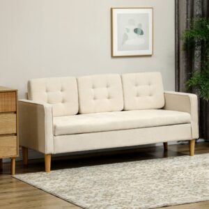 wohnli-moebel-suche-M26027358-1 Canapé 3 places rangement caché tissu en flanelle de neige crème 167x82x62cm PES - Polyester Weiß Homcom Sofas und Sessel Sofas 2-Sitzer-Sofas & 3-Sitzer-Sofas