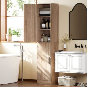 Meuble de rangement colonne 2 portes et 4 étagères réglables naturel 40x180x35cm Spanplatte Beige Homcom Möbel Badezimmermöbel Bad-Hochschränke