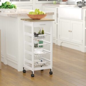 wohnli-moebel-suche-M26027415-1 Küchenwagen 4 Schubladenkörbe & Kiefernholz 94x208x94cm Holz Weiß Homcom Möbel Esszimmermöbel Barmöbel