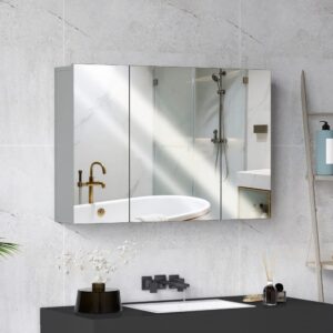 Armoire salle de bain 3 portes miroir en mdf gris 90x60x15cm Spanplatte Grau Kleankin Möbel Badezimmermöbel