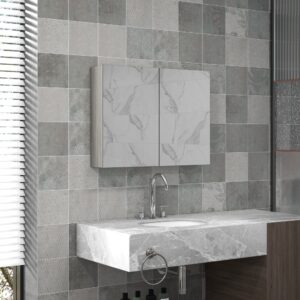 wohnli-moebel-suche-M26027434-1 Armoire miroir de salle de bain 2 portes et étagères MDF gris 80x60x15cm Holz Grau Homcom Möbel Badezimmermöbel