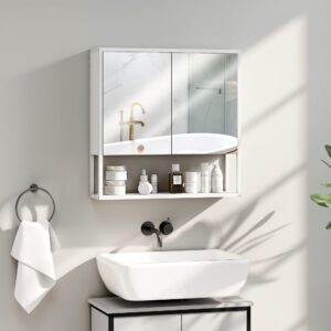 wohnli-moebel-suche-M26027435-1 Armoire murale salle de bain avec miroir 2 portes miroir verre blanc 60x60x16cm Spanplatte Weiß Homcom Möbel Badezimmermöbel