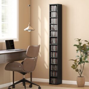 wohnli-moebel-suche-M26027437-1 Étagère colonne rangement cd-dvd 6+6 compartiments noir 21x89x23cm Spanplatte Schwarz Homcom Möbel Wohnzimmermöbel Bücherregale