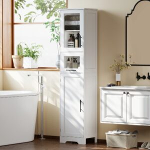 Meuble colonne salle de bain porte vitrée tiroir 2 placards MDF blanc 40x170x31cm Spanplatte Weiß Homcom Möbel Badezimmermöbel Bad-Hochschränke