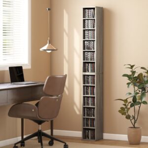Étagère colonne rangement cd-dvd 6+6 compartiments gris 21x89x23cm Spanplatte Grau Homcom Möbel Wohnzimmermöbel Bücherregale