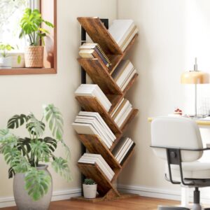 wohnli-moebel-suche-M26027454-1 Bibliothèque Arbre 9 Niveaux Cadre en Acier Brun Rustique 50x136x24cm Spanplatte Braun Homcom Möbel Wohnzimmermöbel Bücherregale