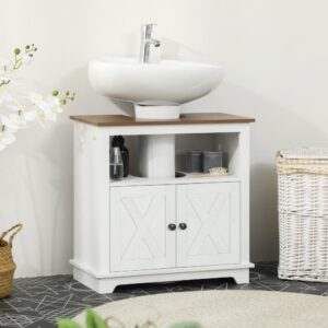wohnli-moebel-suche-M26027457-1 Meuble sous lavabo placard à portes doubles blanc 60x60x30cm Spanplatte Weiß Kleankin Möbel Badezimmermöbel Waschtische