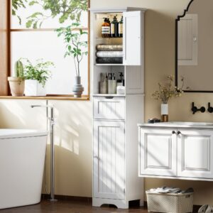 wohnli-moebel-suche-M26027466-1 Meuble colonne salle de bain éclairage LED tiroir 2 portes MDF blanc 40x170x30cm Spanplatte Weiß Homcom Möbel Badezimmermöbel Bad-Hochschränke