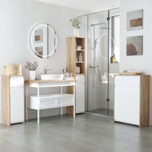 wohnli-moebel-suche-M26027468-1 Meuble de salle de bain tiroir et placard double porte MDF blanc 60x90x30cm Spanplatte Weiß Kleankin Möbel Badezimmermöbel Bad-Hochschränke