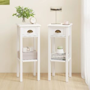 wohnli-moebel-suche-M26027479-1 Lot de 2 tables d'appoint avec tiroir étagère en bois blanc 30x75x30cm Spanplatte Weiß Homcom Möbel Wohnzimmermöbel Couchtische